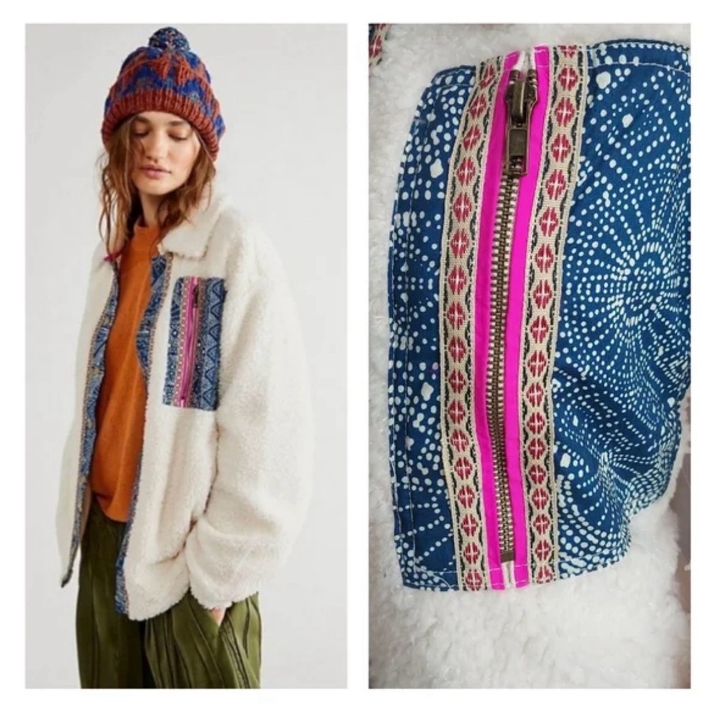 Free People We The Free Cardi Snap Patch Pocket Sherpa Jacket Women’s M